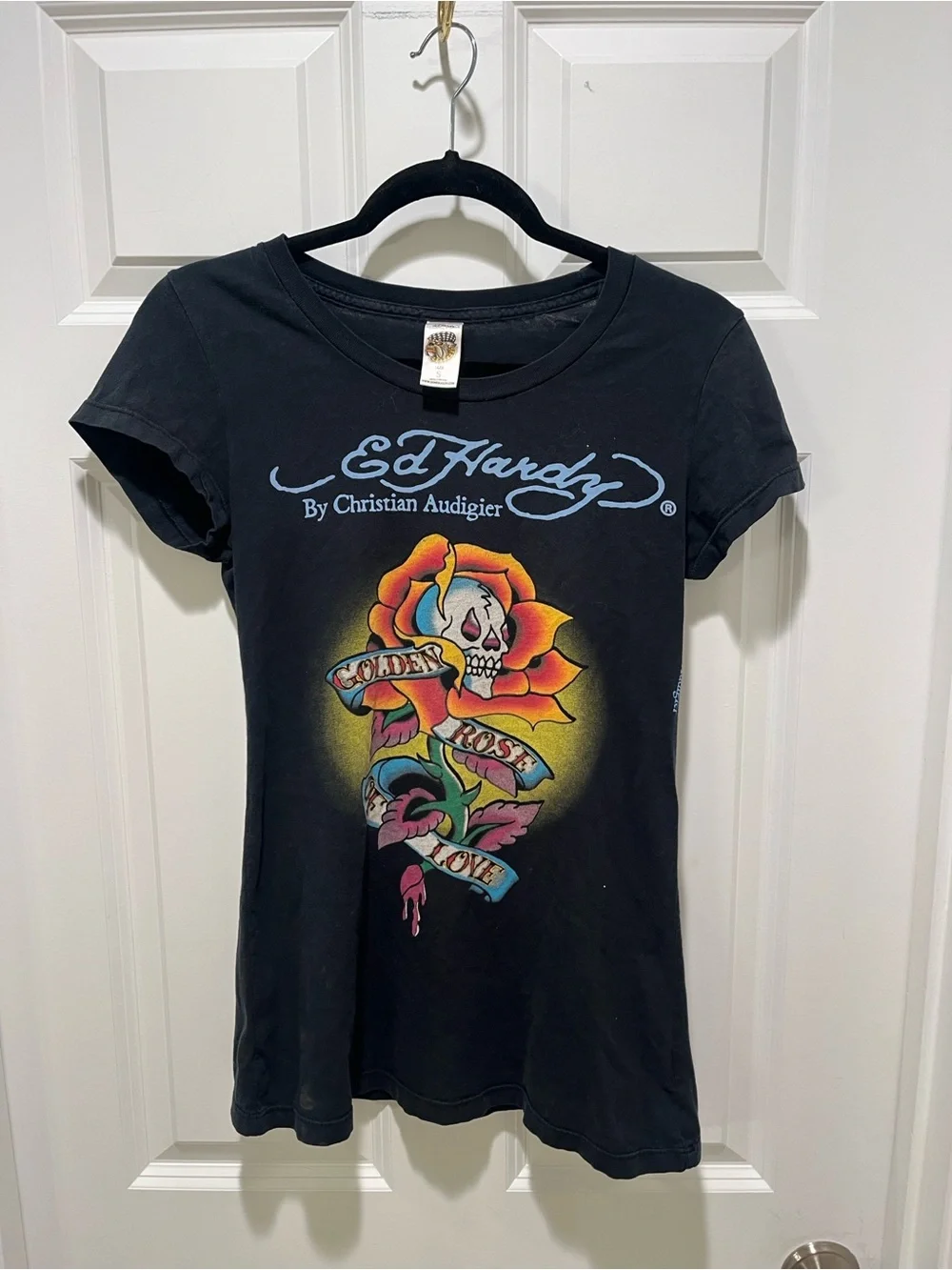 Ed Hardy By Christian Audigier Golden Rose of Love Short Sleeve Baby Tee faded - Picture 14 of 14